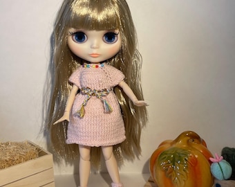 Hand-Knitted Doll Outfit – Dress and Shoes Set, Blythe Doll Clothes
