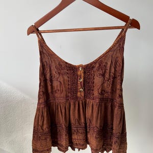 Silk Camisole Top Women | Embroidered Boho Tank Top Vintage Cottagecore Blouse Smocked Back Button Front Romantic Summer Top