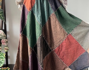 Saia maxi de algodão patchwork feita à mão com cintura elástica ajustável e bolsos laterais, saia maxi fluida, saia longa boho.