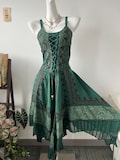 Vintage Embroidered Rayon Maxi Dress \u2013 Corset Lace-Up, Asymmetric Hem, Boho Style