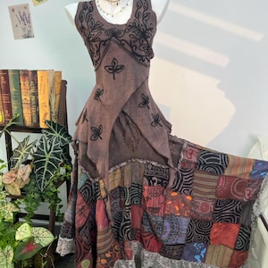 Bohemian Embroidered Patchwork Two-Piece Set, Elastic Waist, Lace Trim