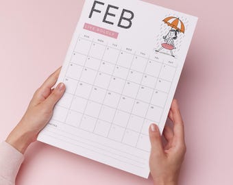 February 2026 Printable | Monthly Calendar Page | A4 & US Letter PDF |  Instant Download | Tutu Girl