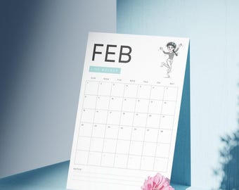 February 2026 Printable Calendar | Monthly Planner Page | A4 & US Letter PDF | Cute Feminine Illustration | Instant Download  | Mia Girl