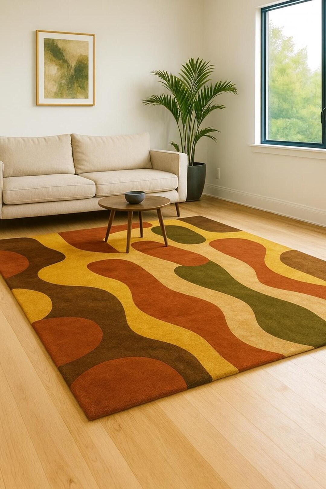 Modern Patterned Area Rug Handmade Wool Area Rug | Mid-century Modern Abstract Pattern, Earthy ...