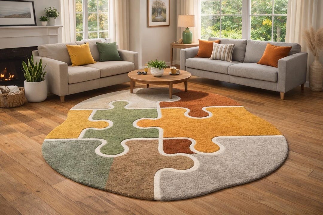 Modern Puzzle Rug Hand Tufted Rug Round Puzzle Piece Outdoor Rug – Modern Boho Patio Area ...