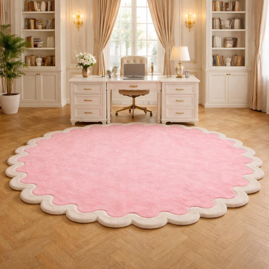 Hand Tufted Rugs Pink Scalloped Round Rug | Blush Nursery Area Rug ...