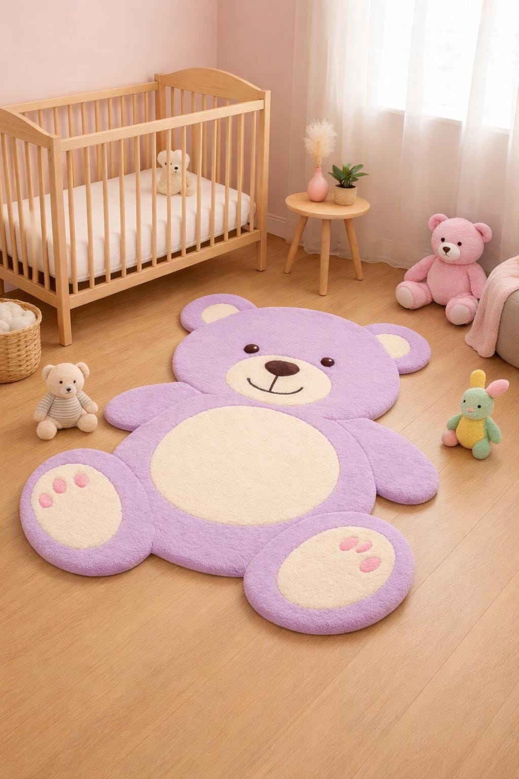 ラベンダーテディベアラグ、かわいい保育園用ラグ、子供部屋用