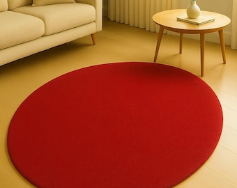 Solid Red Round Rug – Minimalist Modern Living Room Carpet
