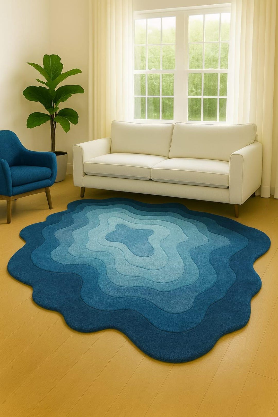 Abstract Blue Gradient Rug - Modern Wavy Layered - Unique Accent Rug - Etsy