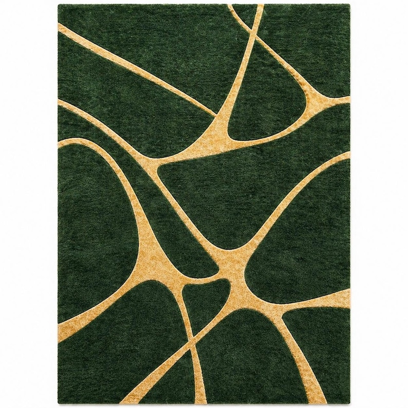 Hand Tufted Rugs Luxury Emerald Green Area Rug With Gold Abstract Lines ...