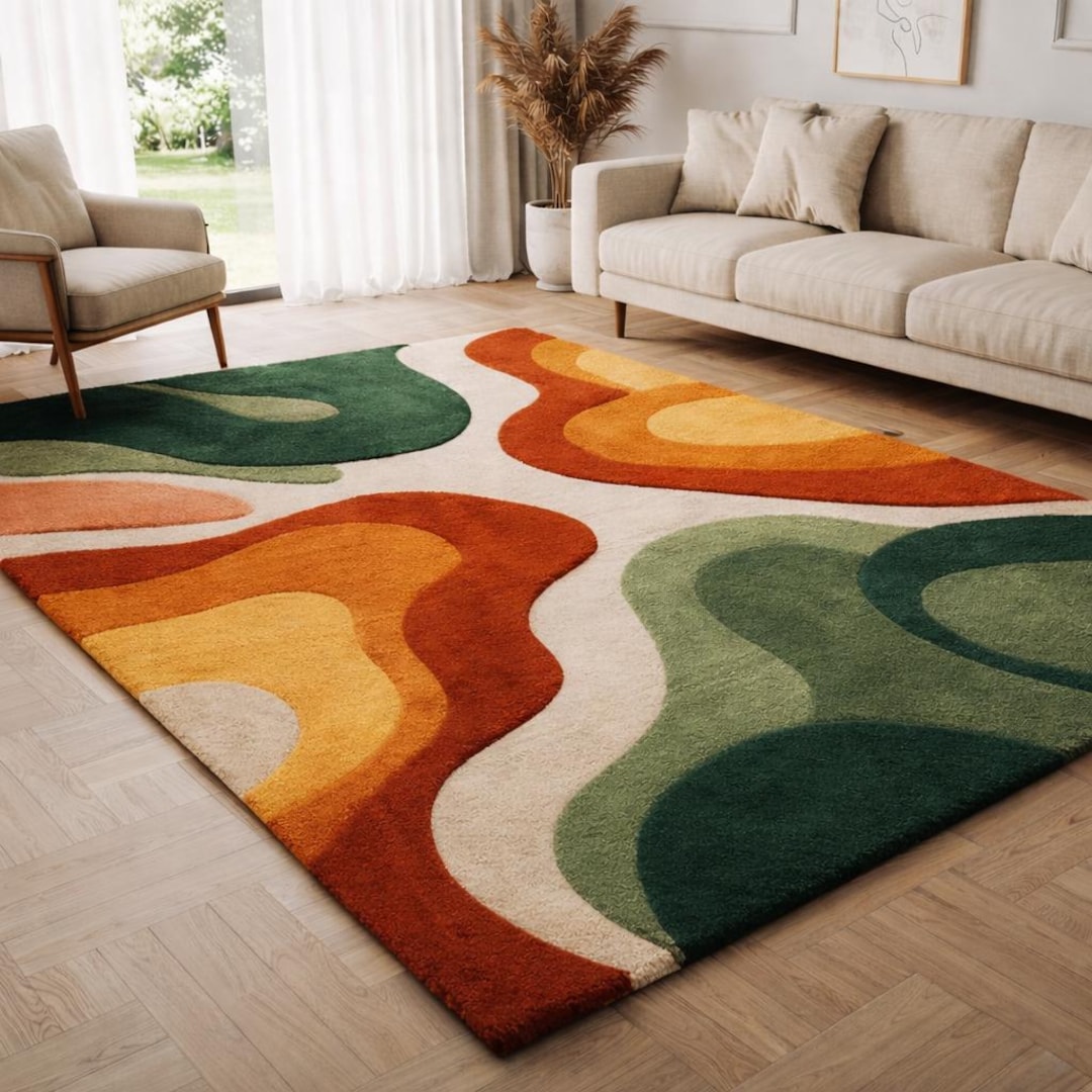 Hand Tufted Rugs Abstract Modern Area Rug, Handmade Wool Rug Mid ...