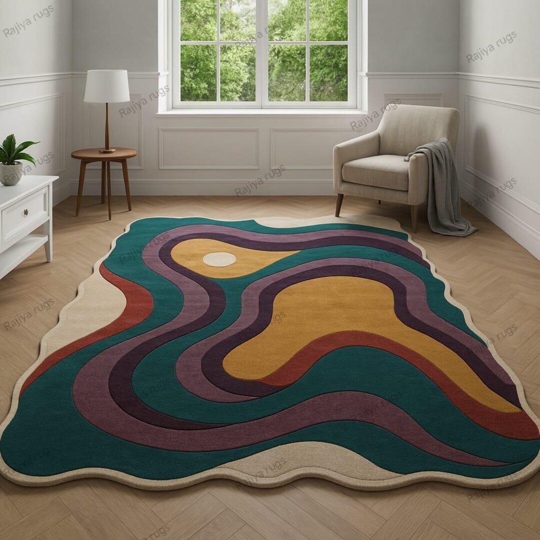 Hand-tufted Artistic Curved-edge Rug With Multi-tone Layered Waves 5x7 ...