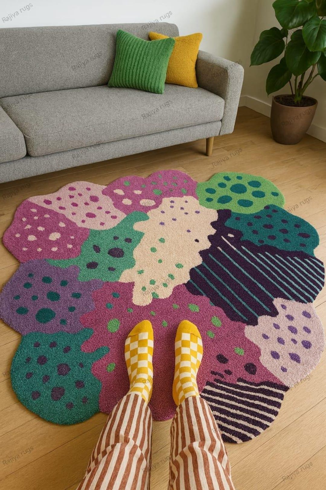 Vibrant Hand-tufted Bloom-shaped Artistic Area Rug With Multicolor ...