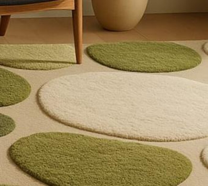 Hand-tufted Wool Rug Nature-inspired Moss Green and Ivory A Modern ...