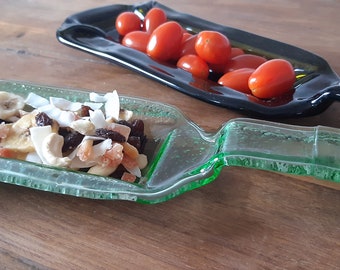Weinflasche, Upcycling, Schale, Dip, Oliven, Ablage Schreibtisch, Geschenk, Snacks, platte Flasche, Gebogene Flasche