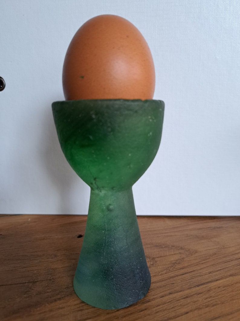 Eierbecher, Pate de Verre Technik, Sammlerstück, Unikat, Liebhaberstück Grün/Blau