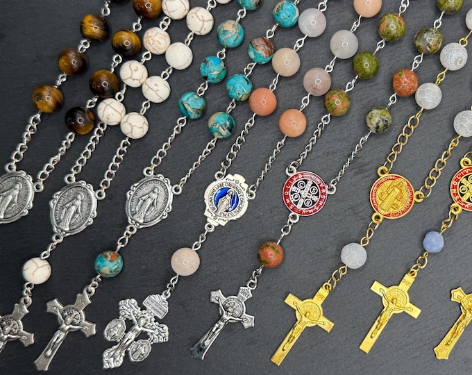 Gemstone Car Rosary One Decade Prayer Beads (Secure Clasp)