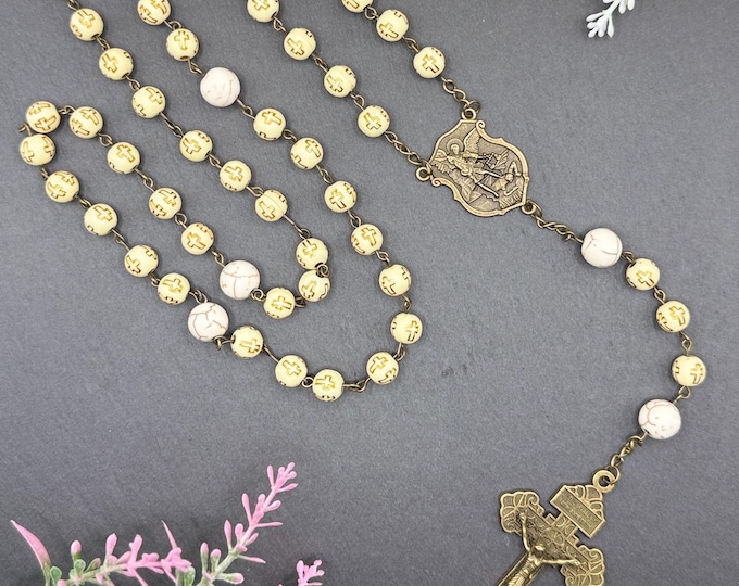 Catholic Prayer Rosary: Custom Beads with Cross Stamp - Daily Use