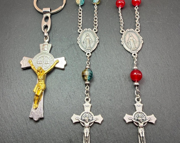 Glass Bead Car Rosary - Compact with Italian Crucifix