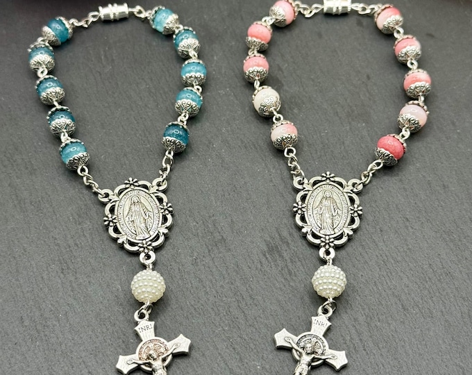 Handmade Car Rosary – Natural Stone Beads, Miraculous Medal, Detailed Crucifix