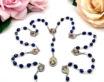 Seven Sorrows Rosary Chaplet: Deep Blue Lapis Lazuli - Marian Devotion