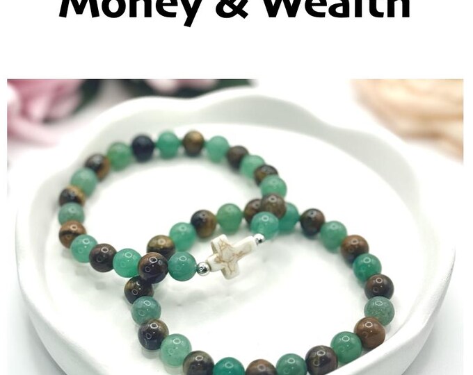 Wealth and Abundance Bracelet: Green Ventura, Tiger’s Eye (Handmade Beads)