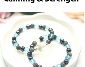 Beaded Bracelet: Calming Gemstones with Optional Seashell Cross - Handmade