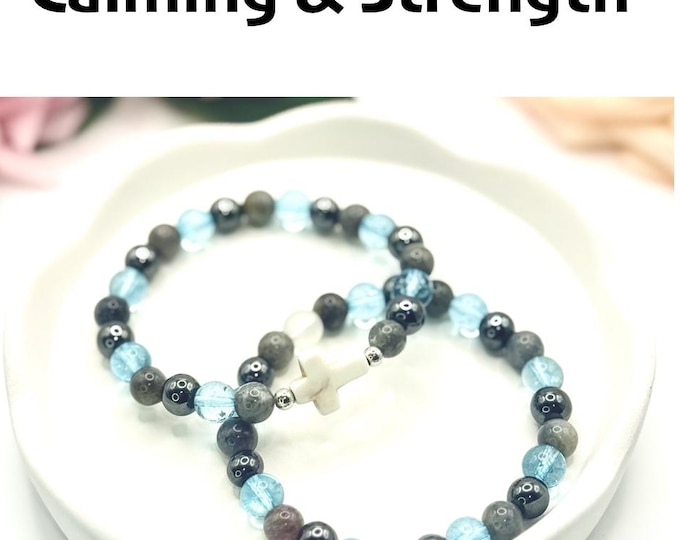 Beaded Bracelet: Calming Gemstones with Optional Seashell Cross - Handmade