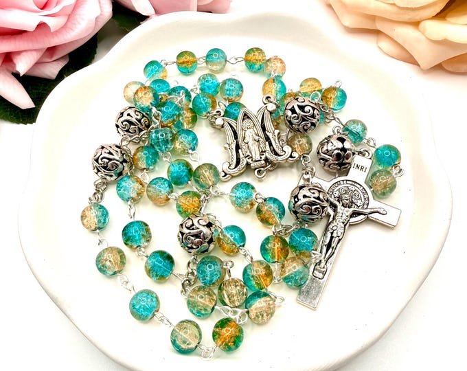 Glass Bead Rosary, Handmade Catholic Prayer (Custom Medal Options)