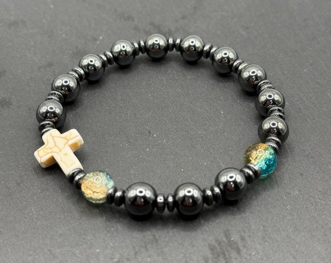 Rosary Bracelet: Handmade Hematite Prayer Beads (One Decade)