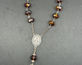 Car Rosary Pendant: Italian Our Lady, Glass Beads - Quick Attach Clasp