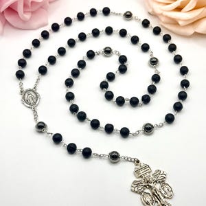 Rosary Beads Black, Matte Lava Rock Prayer Chain | Handmade Crucifix | Communion, Confirmation Gift