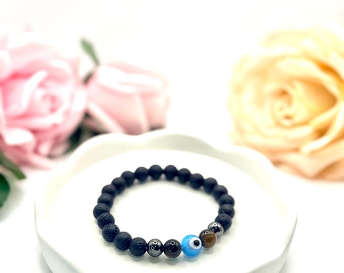 Spiritual Evil Eye Bracelet, Gemstones, Minimalist Style (Unisex)