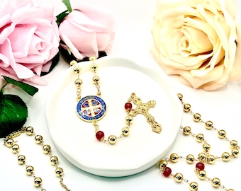 Rosary Gift Set: Gold and Red Catholic Prayer Beads (Full & Car)