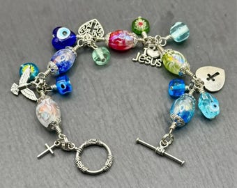Faith Inspired Murano Glass Evil Eye Bracelet - Handmade Italian Protection Charm