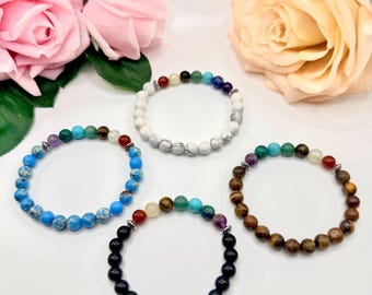 7 Chakra Gemstone Bracelet, Unisex Healing Crystals with Jasper