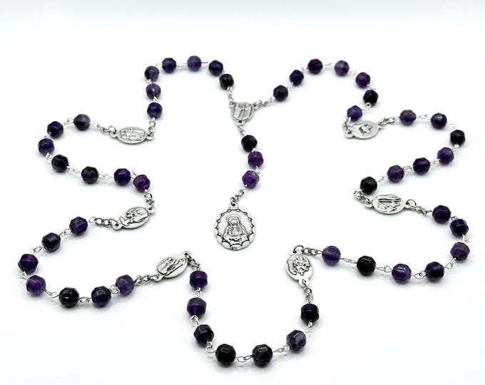 Catholic Amethyst Rosary Chaplet, Our Lady of Seven Sorrows (8mm Beads)