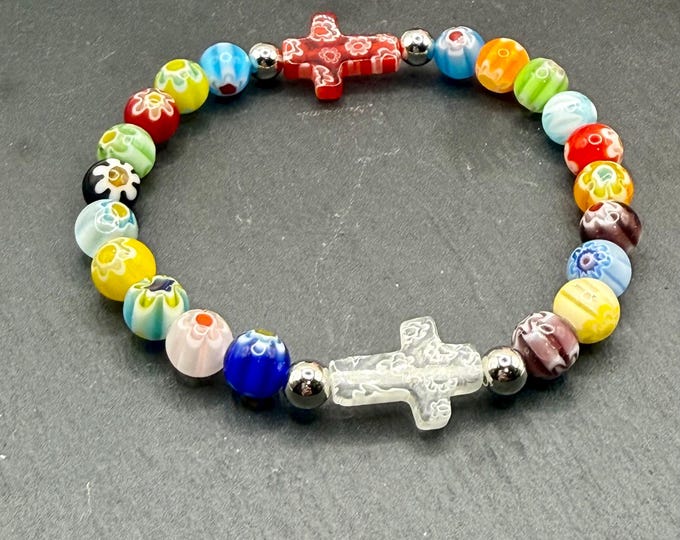 Handmade 2 Decade Millefiori Glass Rosary Bracelet – Unisex Catholic Gift