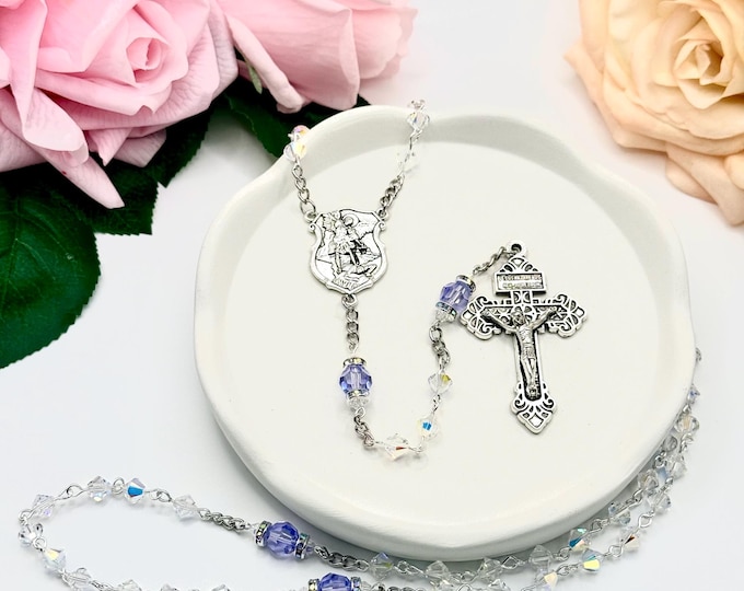 Saint Michael Rosary: Blue Swarovski Crystal Prayer Beads