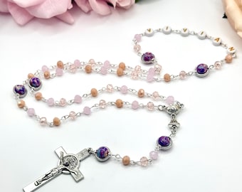 Personalized First Communion Rosary: Glass, Ceramic & Gemstone Beads