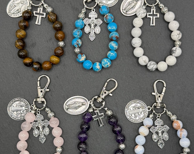 Prayer Rosary Charm: Gemstone Beads for Phone or Keychain (Handmade)