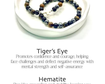 Triple Protection Beaded Bracelet - Tiger’s Eye, Hematite & Obsidian Stones