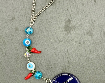 Malocchio Evil Eye Charm, Glass Car Decor (Rearview Mirror Hanging)