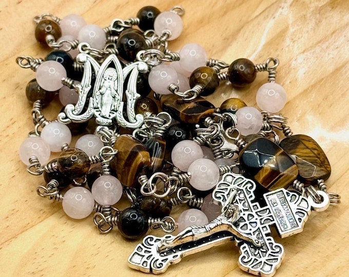 Catholic Prayer Rosary: Gemstone Beads with Virgin Mary Medal (Five Decade)