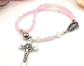 Rosary Bracelet: Pink Austrian Crystal, Freshwater Pearls - Magnetic Clasp