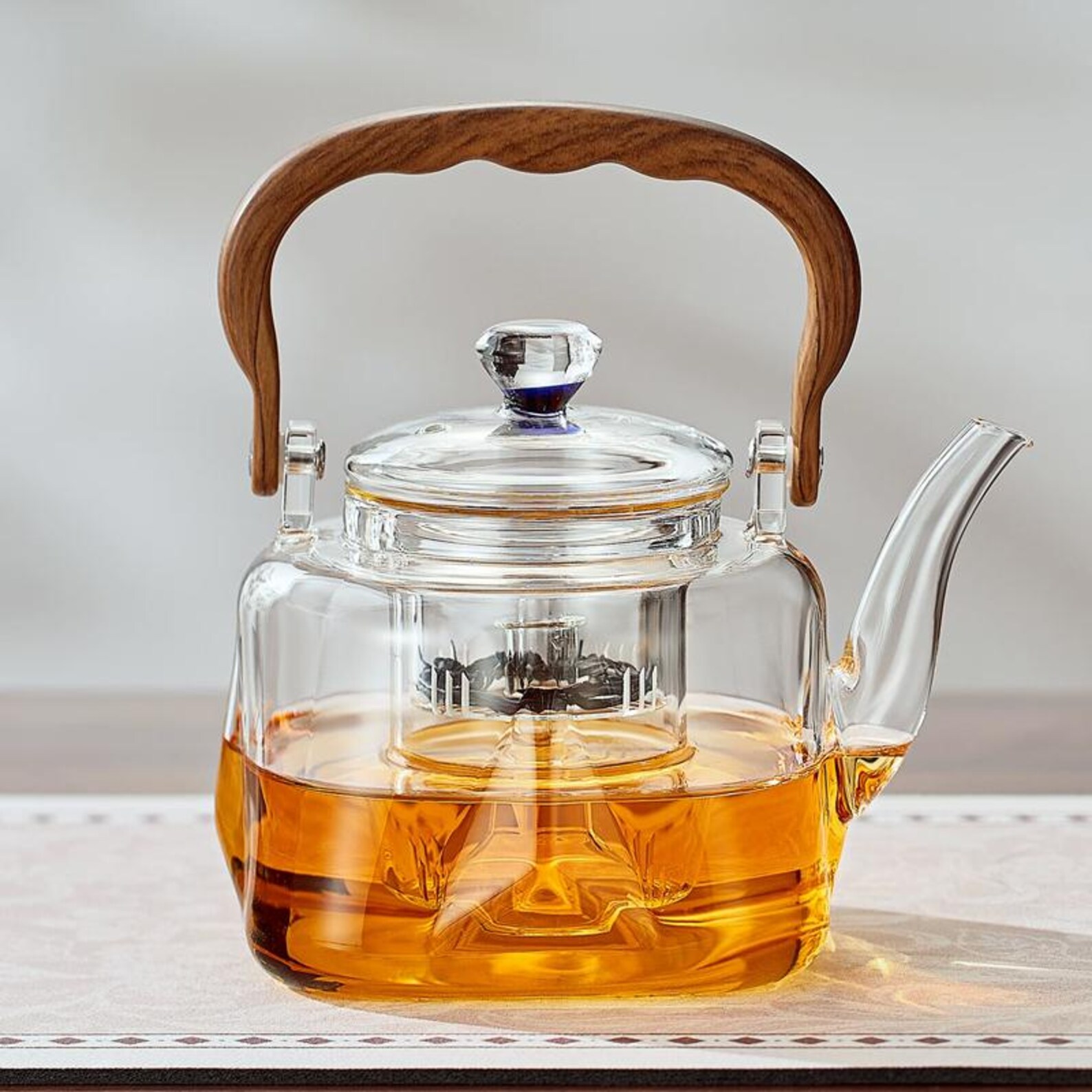 Handblown Glass Teapot with Infuser | Borosilicate Tea Brewing Set - transparent