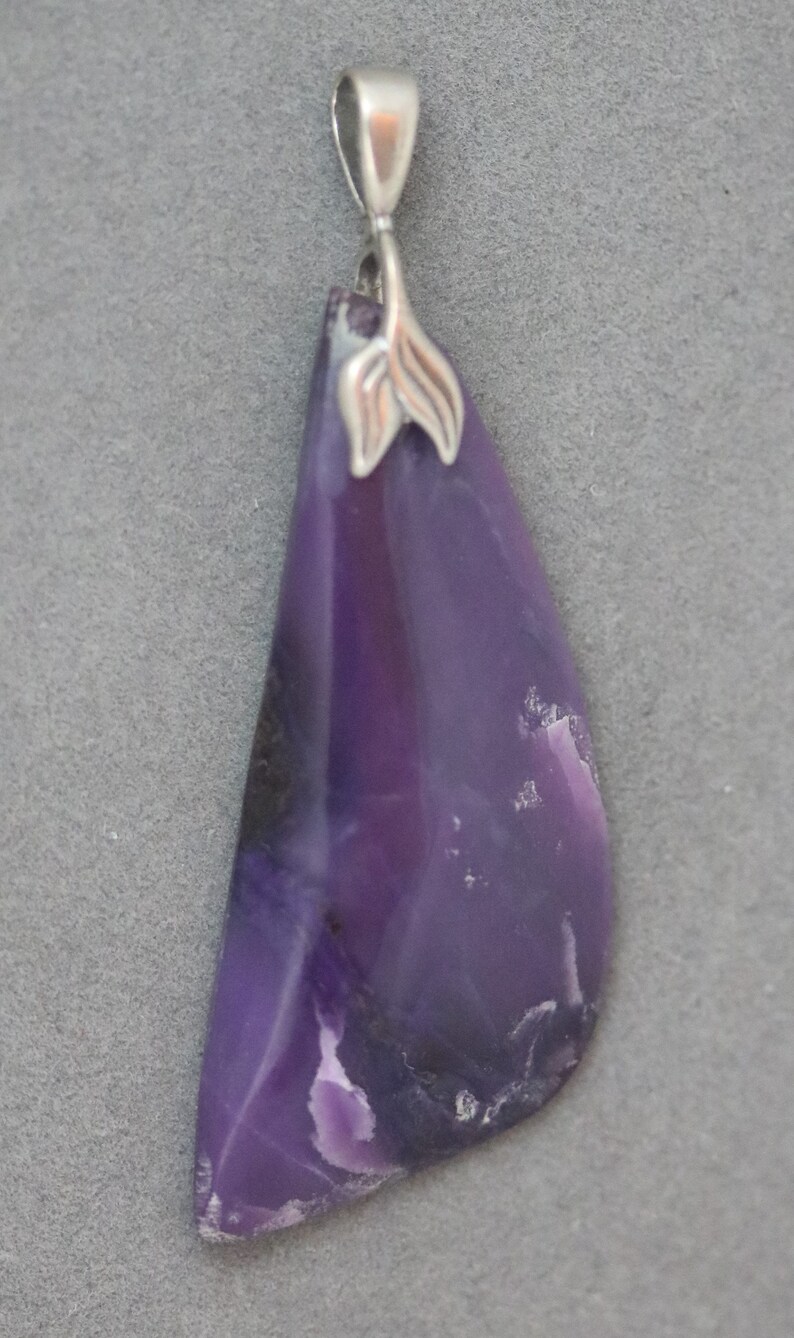 Sugilite pendant silver leaf bail 36ct; ETSY RANK #6 Sugilite pendant purple free-form
