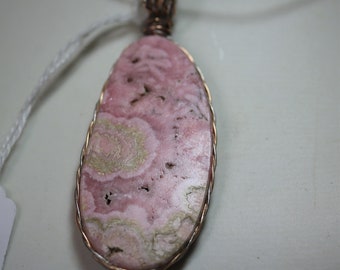 Natural Rhodochrosite Pendant BN Sparkle wire wrap 88ct