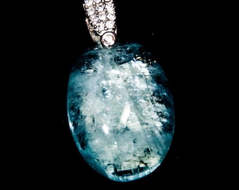 Aquamarine Gemstone Pendant with white gold bail set with CZ 35ct March birthstone