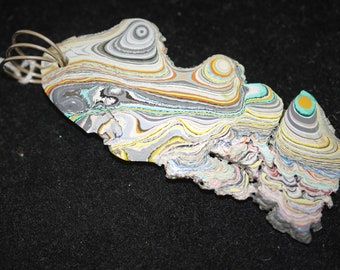 Fordite Pendant, Pastel Colors, "Wave after Wave", nickel Coiled bail 44.5ct